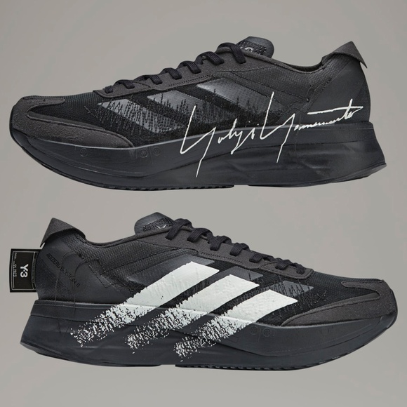 Size 12.5 - Adidas Y-3 Boston 11 Black Off White IE9395 Running Sneakers - Picture 1 of 10